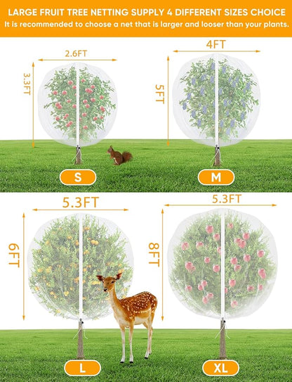 VITI Fruit Tree Netting for Cicadas - with 2Pcs 8Ftx5.3Ft Zipper&Drawstring Protection for Your Fruit Trees Garden Bird Netting Covers Blueberry Bush Tomato Bug Plant Protection Cherry Apple Tree