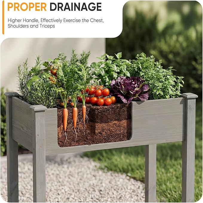 NEWBULIG Raised Garden Bed with Legs 34x18x30in,Elevated Wood Planter Box Stand for Outdoors Garden Balcony Courtyard,Natural Wood 400 Pound Capacity, for Planting Herbs Flowers Vegetables,Dark Grey