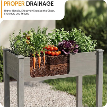 NEWBULIG Raised Garden Bed with Legs 34x18x30in,Elevated Wood Planter Box Stand for Outdoors Garden Balcony Courtyard,Natural Wood 400 Pound Capacity, for Planting Herbs Flowers Vegetables,Dark Grey