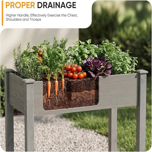 NEWBULIG Raised Garden Bed with Legs 34x18x30in,Elevated Wood Planter Box Stand for Outdoors Garden Balcony Courtyard,Natural Wood 400 Pound Capacity, for Planting Herbs Flowers Vegetables,Dark Grey