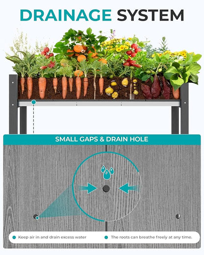 SERWALL Raised Garden Bed Set of 2, HDPE Raised Bed for Gardening All Weather Use- Grey