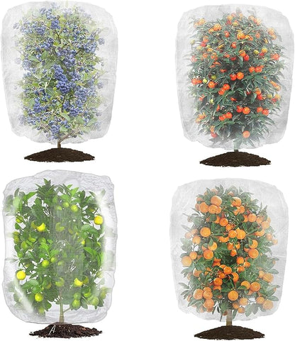 4 Pack Garden Neting Plant Insect Bird Barrier Mesh with Drawstring 4Ft x 4.6Ft Mesh Plant Covers Freeze Protection Tomato Barrier Bag for Garden Flower Blueberry Vegetables Fruits Bird Eating