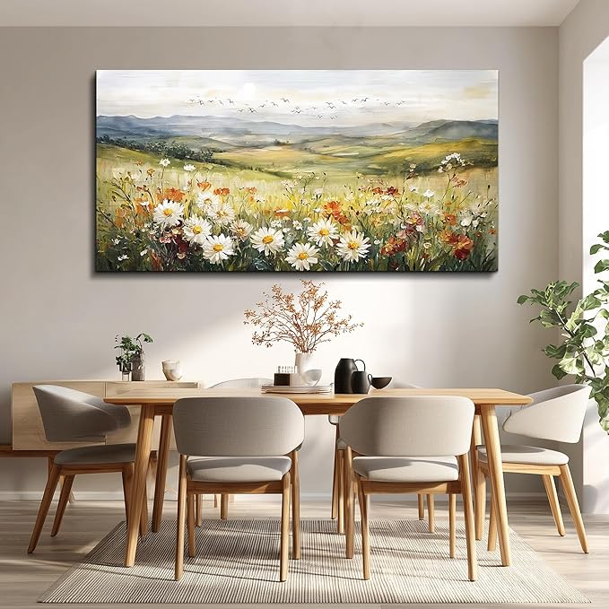 FUHAIHUA Canvas Wall Art For Living Room Large Framed Wall Decor For Office Modern Bedroom Decorations Prairie Flowers Landscape Pictures Farmhouse Paintings Artwork Aesthetic Home Decor 30" x 60"