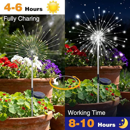 btfarm 1 Pack Solar Garden Lights Outdoor, 8 Modes Firework Lights Solar Powered, Waterproof Twinkle Fairy Light Outside for Yard Patio Pathway Pool Christmas Party Decorative, Cool White