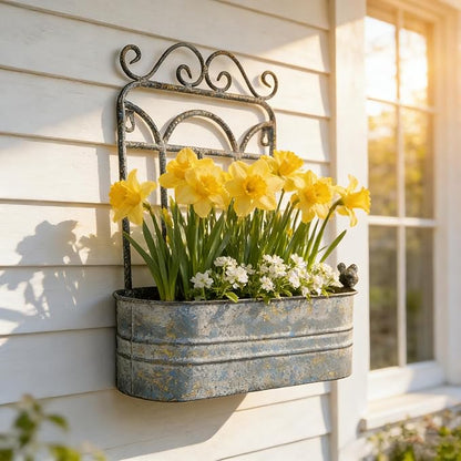 Rustic Metal Wall Planter Country Garden Wall Hanging Mount Vase Pocket Outdoor Vintage Hanging Pot Farmhouse Wall Decor for Plants Flowers (Blue)