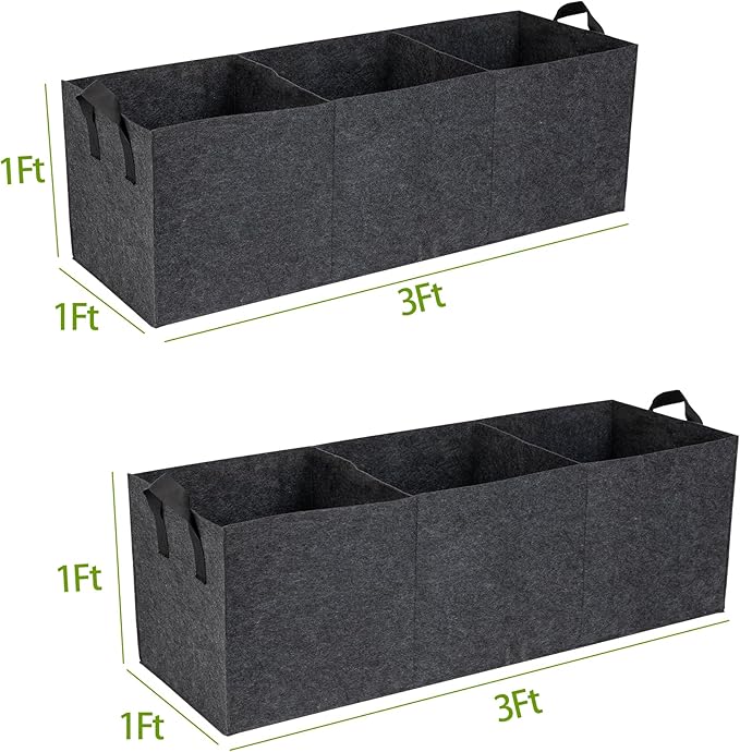 2-Pack 3 Grid Fabric Raised Garden Bed 22 Gallon, 3x1x1 FT Thickened Garden Grow Bags with Handles - Indoor Outdoor Planter Bags for Vegetables, Herbs, Flowers