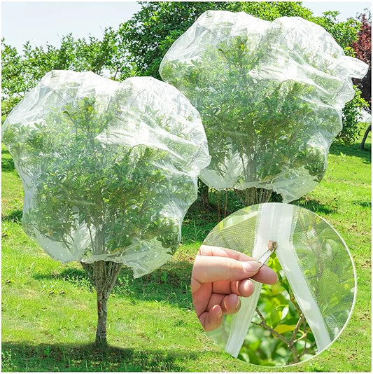 Large Fruit Orchard Netting, 6.56 x 6.56 FT Plant Netting with Zipper and Drawstring, Garden Netting to Protect Fruit from Anti Birds, Bugs, Cicadas, Insects