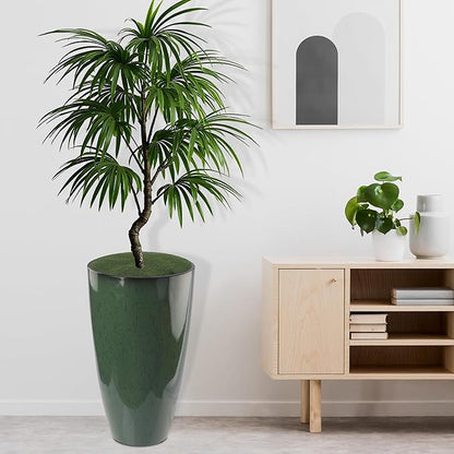 2 Packs 21 inch Tall Planter, Indoor Outdoor Round Planter for Porch, Large Plant Pot with Drainage Hole for Home Garden Front Door, Modern Decorative Pots for Plants (Green)