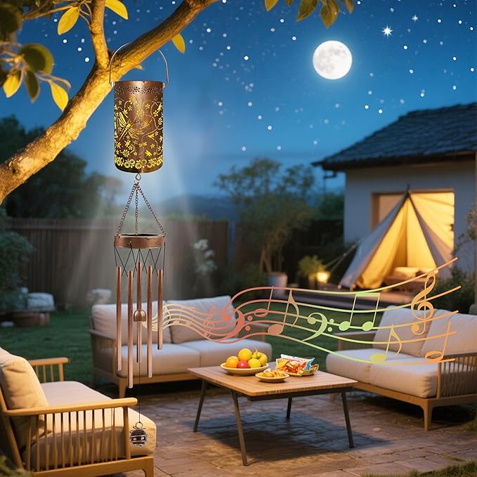 Dragonfly Solar Wind Chimes for Outside, Dragonfly Gifts Solar Lantern Wind Chimes, Garden Decorative Hanging Lights for Patio Porch Yard Lawn Decor