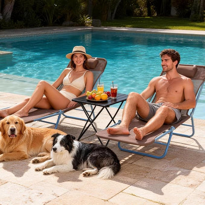 Outdoor Chaise Lounge with Detachable Pillow, Reclining Folding Chair with 5-Position Adjustable Back, Portable Tanning Chair for Beach, Pool, Lawn, Breathable Mesh Seat, No Assembly