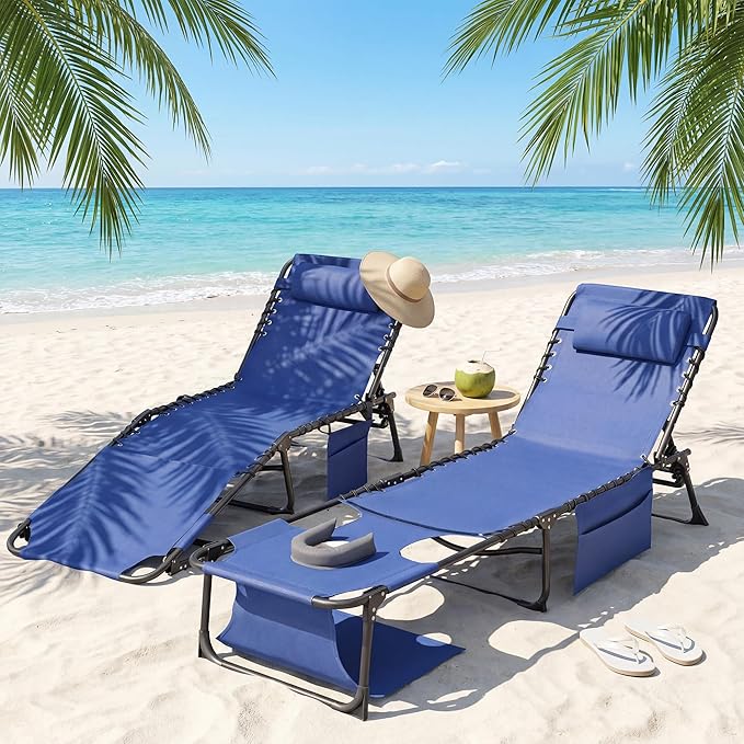 Flamaker Oversize Face Down Chaise Lounge Chair, 27 Inch Wide Foldable Outdoor Patio Chair, 5-Position Adjustable Tanning Chair with Face& Arm Holes for Sunbathing, Pool, Beach, Lawn (Grey, 1 Pcs)