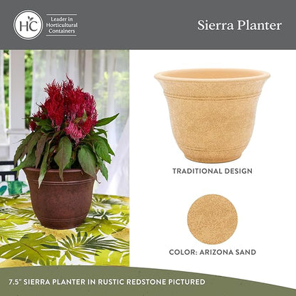 The HC Companies Sierra Round Self-Watering Pot - Lightweight Plastic Planter for Herbs & More - Durable Plant Pots for Indoor Plants & Outdoor Plants (13” Arizona Sand, Pack of 1)