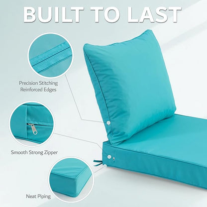22x22 Inch Patio Chair Cushion with Removable Cover, Outdoor Furniture Cushion - Water-Repellent, Fade-Resistant, Non-Slip Bottom & Straps, Replacement for Lawn, Porch & Deck Chair - Teal