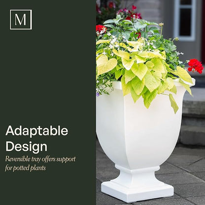 Mayne Augusta 26-Inch Tall Planter – Self-Watering, Weather-Resistant Planter for Flowers – Durable Indoor/Outdoor Design for Patio, Porch, or Entryway