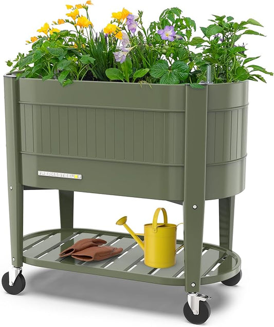 Permasteel Raised Garden Bed with Legs, 40×20×37 in, Planter Box with EnGrow™ TrueSoil™ Technology for Vegetables, Flowers, Herbs, and Fruit, Outdoor Indoor, Storage Shelf, Green