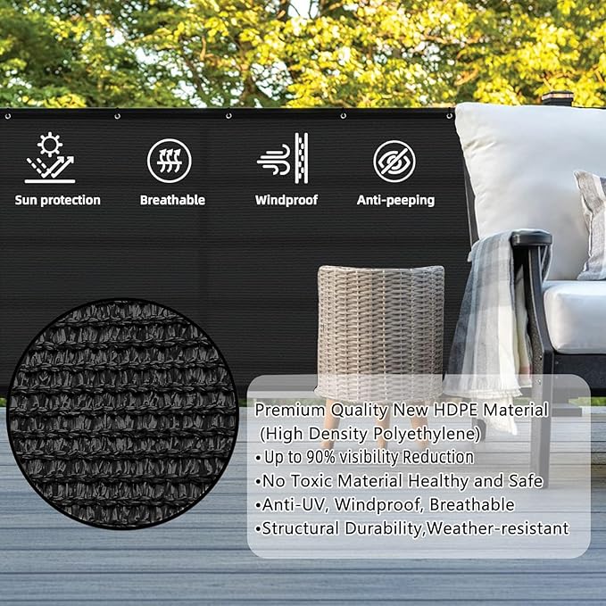 SUNLAX Custom Size 2.5'x14' Black Fence Covering Privacy Screen Windscreen with Bindings & Grommets,Heavy Duty for Commercial and Residential, 90% Blockage, Cable Zip Ties Included
