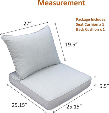 Generic Outdoor Patio Furniture Replacement Cushions,25X25X5 Inch Deep Seat Chair Seat Back Cushion Set,All Weather Breathable Sectional Cushions for Patio Furniture Couch Loveseat,Light Gray Grey