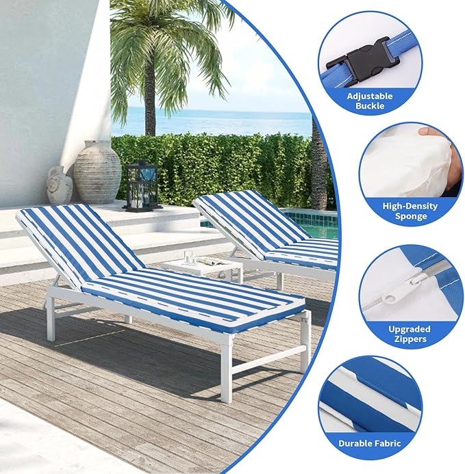 Outdoor Chaise Lounge Cushions for Patio, 72"x22"x3" Lounge Chair Cushions Set of 2, Waterproof Replacement Seat Cushions for Outdoor Furniture