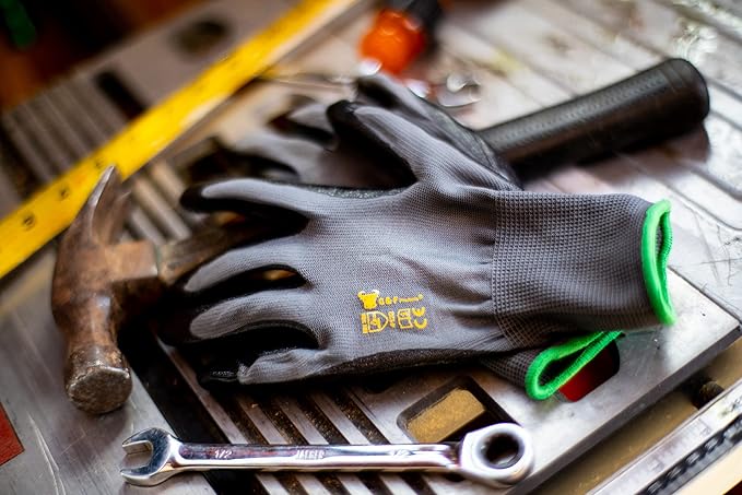 G & F Products 6 PAIRS Men's Working Gloves with Micro Foam Coating - Garden Gloves Texture Grip - Work Glove For general purpose, construction, yard work, X-Large, Black, Model Number: 15196XL-6