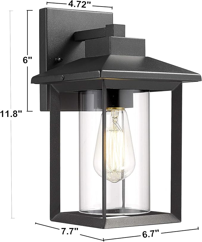 Outdoor Wall Mount Lights, H11.84 Exterior Wall Sconces, Outdoor Lighting Fixture, Exterior Lantern, Lighting Fixture for Patio, Porch (Black, 11.84" H)