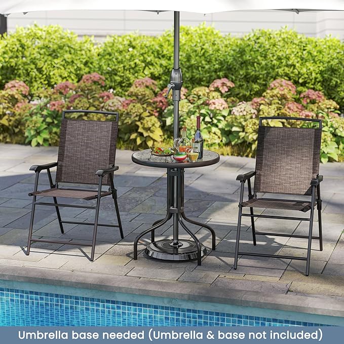 S AFSTAR 3-Piece Bistro Set, Patio Furniture Set for Outdoor Poolside Balcony Garden Yard, 28" H Outdoor Round Table and 2-Pack Folding Chairs, 3PCS Bistro Dining Furniture Set