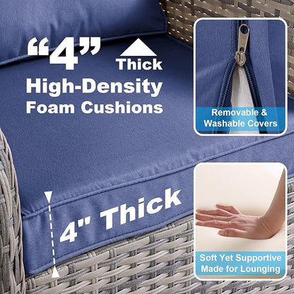 5-Piece Small Patio Furniture Set, Outdoor Swivel Rocking Chairs Set with Ottomans, Patio Bistro Set for Balcony, Deck, Porch, Navy Blue