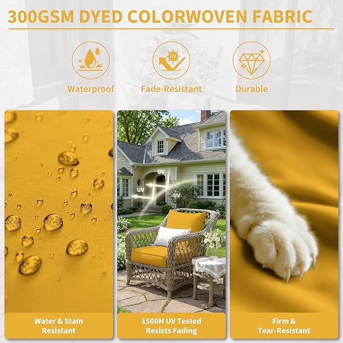 Premium Outdoor Seat Cushion Chair Cushions for Patio Furniture 19 L X 19 W X 4 H Waterproof & Fade Resistant Deep Seat and Backrest Cushion Set with Removable Covers for Chair, Sofa
