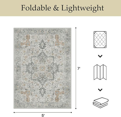 GENIMO Outdoor & Indoor Area Rug 10'x14', Waterproof, Non-Shedding, Easy Cleaning, Boho Mat for Patio, Living Room, Balcony, Dining Room, RV, Deck, Bedroom, Camping, Outside Carpet,Light Grey Brown