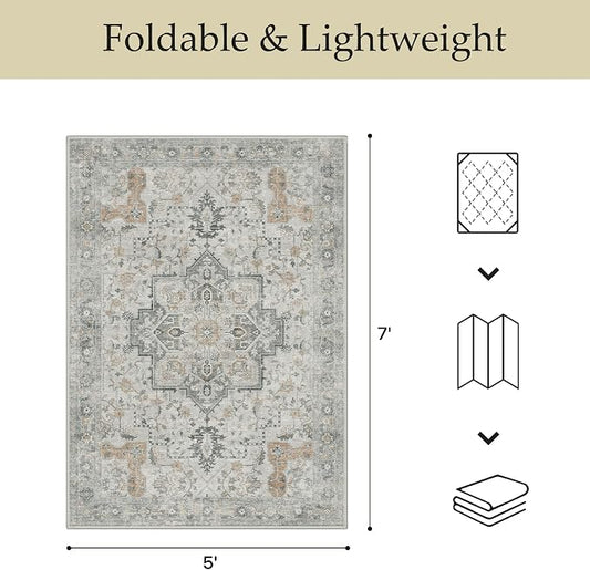 GENIMO Outdoor & Indoor Area Rug 10'x14', Waterproof, Non-Shedding, Easy Cleaning, Boho Mat for Patio, Living Room, Balcony, Dining Room, RV, Deck, Bedroom, Camping, Outside Carpet,Light Grey Brown
