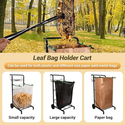 CAROD Leaves Grabber Rake with Leaf Bag Cart Combo, Lightweight Metal Leaf Grabber with Long Handle, Convenient Trash Bag Cart Holds 30-45 Gallon Trash Bags for Leaves Weeding Camping Party
