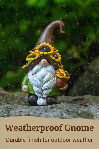 Solar Garden Gnome Statue, 7.67 Inch Resin Gnome Outdoor Decor for Yard, Backyard, Patio, Porch, Lawn; Garden Decor, Gnome Gifts, Birthday Gifts for Grandma Mom Women