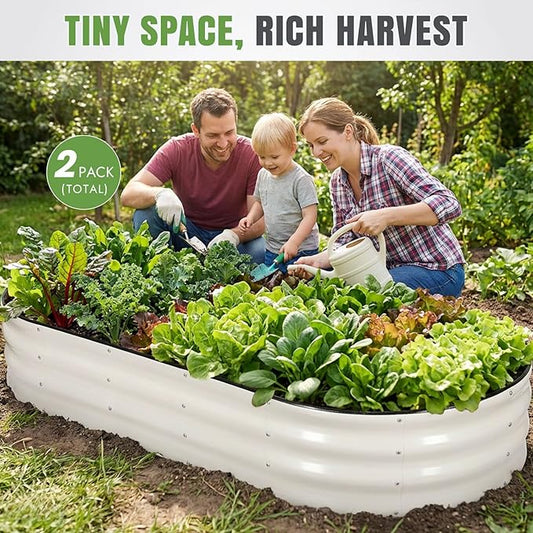 INNO STAGE 2Pcs Galvanized Raised Garden Bed, 6x3x1FT Oval Metal Raised Garden Beds for Vegetables, Rust-Resistant & Easy Assembly, Outdoor Planter Box for Gardening, Flowers, Herbs (White)