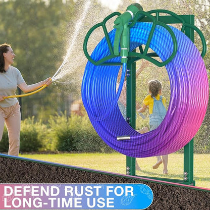 Qatsrin New Garden Hose Holder, Super Stable Water Hose Holders Stand Holds 160-Feet Hose, Rustproof Freestanding Hose Storage Hanger Rack for Outside Yard Lawn Farm, Green
