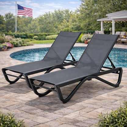Kozyard Outdoor Chaise Lounge Chair, All Aluminum Frame and Textilene Fabric, Fully Flat Adjustable Reclining Patio Lounger for Poolside, Sunbathing & Backyard (Gray, 2Chairs)