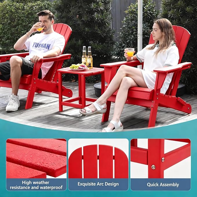 Plawdlik Adirondack Side Table, Wooden Textured,Hdpe Outdoor Weather Resistant Set for Patio, Garden, Porch, Pool, Backyard & Red