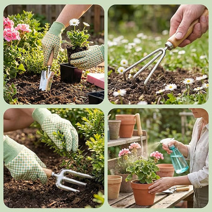 Garden Tool Set, Garden Tools 9-Piece Heavy Duty with Durable Tote Bag, Ergonomic Gardening Tools, Ideal Gardening Gifts for Women, Rust-Resistant Gardening Kit