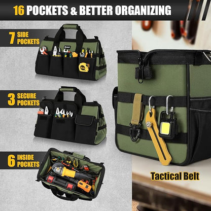 UUP 18-Inch Large Tool Bag, 16-Pocket Portable Tool Box Organizer Storage, Heavy Duty Tactical Toolbag with Big Zipper, Travel Carry Toolbox, Father Day Dad Men Electrician Contractor Welding Gift