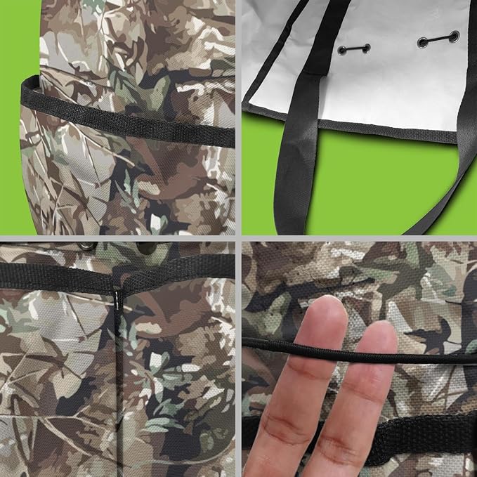 Green Camo Garden Tool Bag - Waterproof Garden Tote with 8 Pockets, Large Storage Home Organizer Gardening Tool Oxford Bag for Garden Tools Kits Holder, Ideal Outdoor Gardening Gift for Women & Men