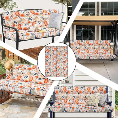 Porch Swing Cushion Three Seat, Waterproof Swing Cushions Replacement with Backrest, Outdoor Garden Furniture Patio 4" Thickened Cushions with Ties (‌Autumn Warmth‌, 40 x 63in)