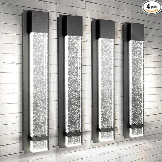 ASD LED 24" Bubble Glass Wall Light Fixture, Outdoor & Indoor Seeded Sconce | 3CCT, Waterproof, Dimmable, ETL Listed | 20W 600LM 3000-5000K 100-277V | Exterior Lantern, Porch Lighting | Black, 4 Pack