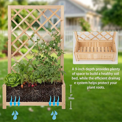 Wooden Raised Garden Bed with Trellis, 40" Outdoor Planter Box for Climbing Plants, Vertical Natural Wood Garden Planter for Vegetables, Flowers & Vines, Lattice Plant Support for Patio Yard Balcony