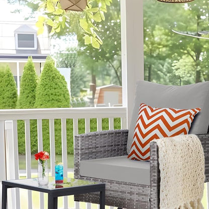 FHFO 10 Pieces Outdoor Patio Furniture Set with Swivel Chairs, Wicker Sectional Sofa Set Rattan Modular Patio Conversation with Cushions Couch & Coffee Table for Garden, Balcony, Porch, Grey-Grey