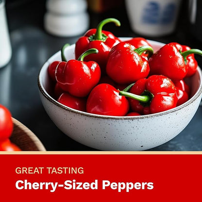 The Harvest Company Organic Red Cherry Sweet Pepper, Non-GMO, Certified USDA Organic, Open-Pollinated Garden Seeds for Indoor Outdoor Planting, 25 Seeds