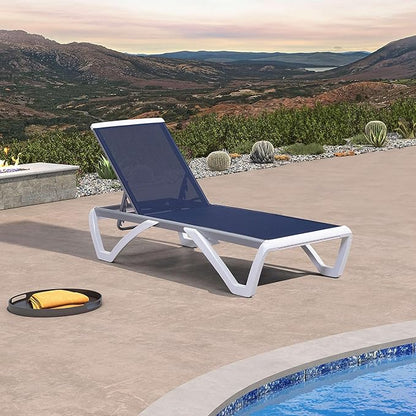 PURPLE LEAF Patio Chaise Lounge Chair Outside Aluminum Plastic Stackable Tanning Chairs for Pool Sunbathing Beach Deck Outdoor Lounger, Dark Blue