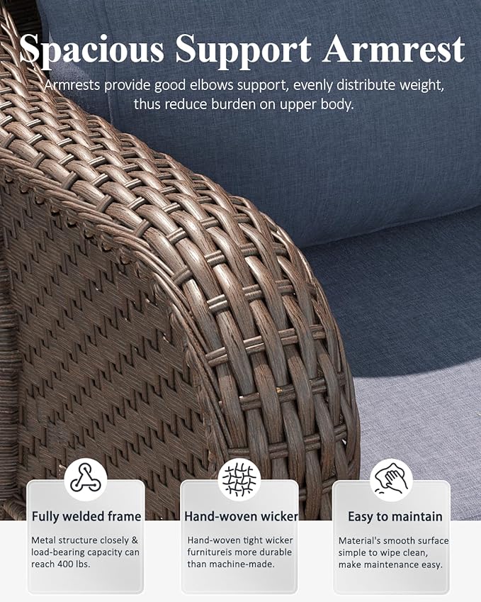 LayinSun 3 Piece Wicker Outdoor Furniture Set with 6-inch Comfy Cushions, High Back Patio Furniture Set with Rattan Armchairs and Side Table