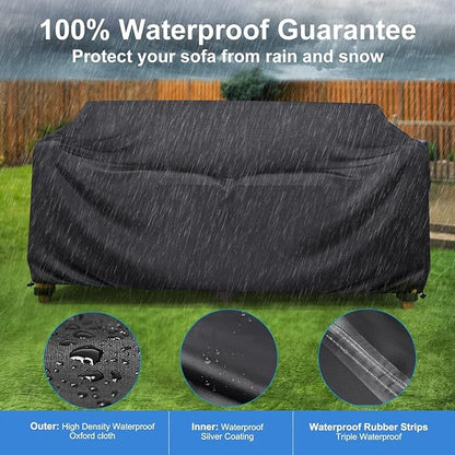 Mrrihand Heavy Duty Patio Sofa Cover Waterproof, 3-Seater Outdoor Sofa Loveseat Cover, Outdoor Patio Furniture Cover with Air Vent and Handles, 78" W×42" D×32" H, Black