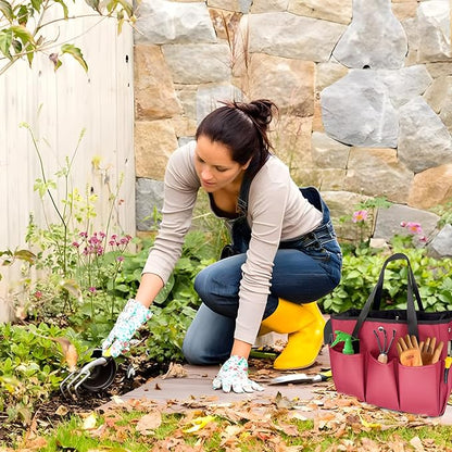 Tool Bag Garden Tote Large Organizer Bag Carrier Gardening Storage Tote with Interior Exterior Side Pockets Handles Strap for Garden Plant Tool Set Store Content Bag