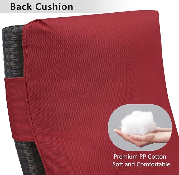 ATR ART TO REAL Outdoor Recliner Replacement Cushion, High Back Chair Cushions Patio Wicker Reclinning Chairs Seat Pad, Removable Cover, Waterproof, UV Resistant (Style B, Red)
