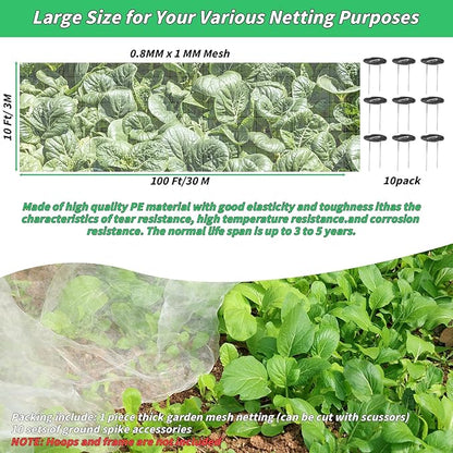 Garden Netting Plant Covers 10x100 Ft Net Ultra Fine Mesh Protection Netting for Vegetable Plants Fruits Flowers Crops Greenhouse Row Cover Raised Bed Barrier Mosquito Net Screen Protection Net Cover