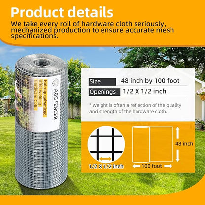 Hardware Cloth 1/2 inch 48 x 100ft Chicken Wire Fencing, Hot-Dipped Galvanized After Welding Garden Plant Supports Welded Metal Chicken Wire Poultry Animal Netting Cage Screen